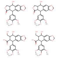 Chemical structure of bis(16-hydroxy-10-(3,4,5-trimethoxyphenyl)-4,6,13-trioxatetracyclo[7.7.0.0³,⁷.0¹¹,¹⁵]hexadeca-1,3(7),8-trien-12-one); bis(8-hydroxy-7-(hydroxymethyl)-5-(3,4,5-trimethoxyphenyl)-2H,5H,6H,7H,8H-naphtho[2,3-d][1,3]dioxole-6-carboxylic acid) - CSSB02495363070