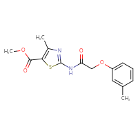 Chemical structure of methyl 4-methyl-2-[2-(3-methylphenoxy)acetamido]-1,3-thiazole-5-carboxylate - CSSB00104858560