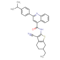 Chemical structure of N-(3-cyano-6-ethyl-4,5,6,7-tetrahydro-1-benzothiophen-2-yl)-2-[4-(propan-2-yl)phenyl]quinoline-4-carboxamide - CSSB00121674649
