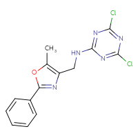 Chemical structure of 4,6-dichloro-N-[(5-methyl-2-phenyl-1,3-oxazol-4-yl)methyl]-1,3,5-triazin-2-amine - CSSB21332128274