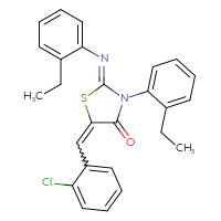 Chemical structure of (2Z)-5-[(2-chlorophenyl)methylidene]-3-(2-ethylphenyl)-2-[(2-ethylphenyl)imino]-1,3-thiazolidin-4-one - CSSB20620699085
