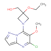 Chemical structure of (1-{5-chloro-6-methoxypyrazolo[1,5-a]pyrimidin-7-yl}-3-ethoxyazetidin-3-yl)methanol - CSSS14948277948
