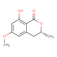 Chemical structure of (3R)-8-hydroxy-6-methoxy-3-methyl-3,4-dihydro-1H-2-benzopyran-1-one - CSSB00020955006