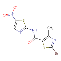 Chemical structure of 2-bromo-4-methyl-N-(5-nitro-1,3-thiazol-2-yl)-1,3-thiazole-5-carboxamide - CSSB03576205584