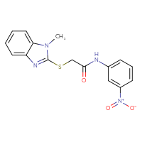 Chemical structure of 2-[(1-methyl-1H-1,3-benzodiazol-2-yl)sulfanyl]-N-(3-nitrophenyl)acetamide - CSSB00020600015