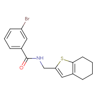 Chemical structure of 3-bromo-N-[(4,5,6,7-tetrahydro-1-benzothiophen-2-yl)methyl]benzamide - CSSB02043245801