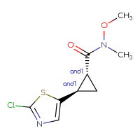 Chemical structure of rac-(1R,2R)-2-(2-chloro-1,3-thiazol-5-yl)-N-methoxy-N-methylcyclopropane-1-carboxamide - CSSB21291564023