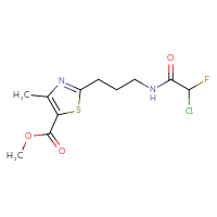 Chemical structure of methyl 2-[3-(2-chloro-2-fluoroacetamido)propyl]-4-methyl-1,3-thiazole-5-carboxylate - CSSB21332169550