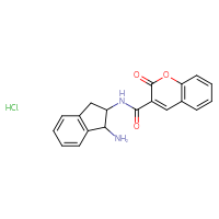 Chemical structure of N-(1-amino-2,3-dihydro-1H-inden-2-yl)-2-oxo-2H-chromene-3-carboxamide hydrochloride - CSSB20620704435
