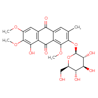 Chemical structure of 1-hydroxy-2,3,8-trimethoxy-6-methyl-7-{[(2S,3R,4S,5S,6R)-3,4,5-trihydroxy-6-(hydroxymethyl)oxan-2-yl]oxy}-9,10-dihydroanthracene-9,10-dione - CSSB06744555632