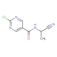 Chemical structure of 2-chloro-N-(1-cyanoethyl)pyrimidine-5-carboxamide - CSSB00014874390