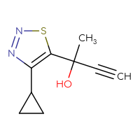 Chemical structure of 2-(4-cyclopropyl-1,2,3-thiadiazol-5-yl)but-3-yn-2-ol - CSSB20843484765