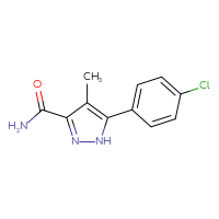 Chemical structure of 5-(4-chlorophenyl)-4-methyl-1H-pyrazole-3-carboxamide - CSSB02270737715