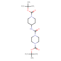 Chemical structure of tert-butyl 4-({1-[(tert-butoxy)carbonyl]piperidin-4-yl}carbamoyl)piperazine-1-carboxylate - CSSB00107145713