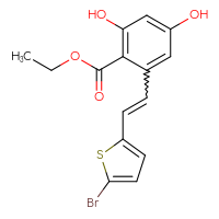 Chemical structure of ethyl 2-[2-(5-bromothiophen-2-yl)ethenyl]-4,6-dihydroxybenzoate - CSSB06446556195