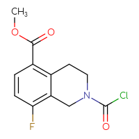 Chemical structure of methyl 2-(carbonochloridoyl)-8-fluoro-1,2,3,4-tetrahydroisoquinoline-5-carboxylate - CSSB21224764446