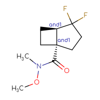 Chemical structure of rac-(1R,5S)-4,4-difluoro-N-methoxy-N-methylbicyclo[3.2.0]heptane-1-carboxamide - CSSB20568203985