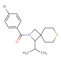 Chemical structure of 2-(4-bromobenzoyl)-1-(propan-2-yl)-7-thia-2-azaspiro[3.5]nonane - CSSB01183391595