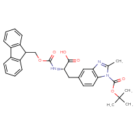 Chemical structure of (2S)-3-{1-[(tert-butoxy)carbonyl]-2-methyl-1H-1,3-benzodiazol-5-yl}-2-({[(9H-fluoren-9-yl)methoxy]carbonyl}amino)propanoic acid - CSSB20906343881