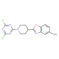 Chemical structure of 2-[1-(4,6-dichloro-1,3,5-triazin-2-yl)piperidin-4-yl]-5-methyl-1,3-benzoxazole - CSSB21332070393