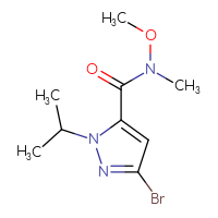 Chemical structure of 3-bromo-N-methoxy-N-methyl-1-(propan-2-yl)-1H-pyrazole-5-carboxamide - CSSB15025118494