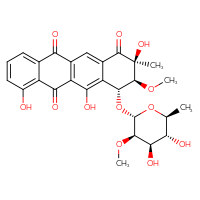 Chemical structure of (2S,3S,4R)-4-{[(2S,3R,4R,5R,6S)-4,5-dihydroxy-3-methoxy-6-methyloxan-2-yl]oxy}-2,5,7-trihydroxy-3-methoxy-2-methyl-1,2,3,4,6,11-hexahydrotetracene-1,6,11-trione - CSSB00159243380