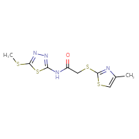 Chemical structure of 2-[(4-methyl-1,3-thiazol-2-yl)sulfanyl]-N-[5-(methylsulfanyl)-1,3,4-thiadiazol-2-yl]acetamide - CSSB00121615673