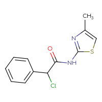 Chemical structure of 2-chloro-N-(4-methyl-1,3-thiazol-2-yl)-2-phenylacetamide - CSSB00000292465