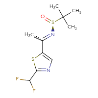 Chemical structure of (S)-N-{1-[2-(difluoromethyl)-1,3-thiazol-5-yl]ethylidene}-2-methylpropane-2-sulfinamide - CSSB14880957027