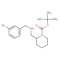 Chemical structure of tert-butyl 2-({[(3-bromophenyl)methyl]amino}methyl)piperidine-1-carboxylate - CSSB00006008501