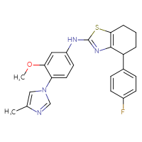 Chemical structure of 4-(4-fluorophenyl)-N-[3-methoxy-4-(4-methyl-1H-imidazol-1-yl)phenyl]-4,5,6,7-tetrahydro-1,3-benzothiazol-2-amine - CSSB00102527196
