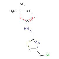 Chemical structure of tert-butyl N-{[4-(chloromethyl)-1,3-thiazol-2-yl]methyl}carbamate - CSSB02495378100