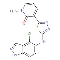 Chemical structure of 3-{5-[(4-chloro-1H-indazol-5-yl)amino]-1,3,4-thiadiazol-2-yl}-1-methyl-1,2-dihydropyridin-2-one - CSSB00161115597