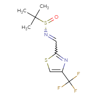 Chemical structure of (S)-2-methyl-N-{[4-(trifluoromethyl)-1,3-thiazol-2-yl]methylidene}propane-2-sulfinamide - CSSB02525475456