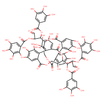 Chemical structure of 11,35-diformyl-4,5,6,18,19,20,28,29,30,38,44,45,46,49,50,55,56,60-octadecahydroxy-9,15,33,41,53,57-hexaoxo-36-(3,4,5-trihydroxybenzoyloxy)-2,10,14,26,34,40,54,58-octaoxanonacyclo[35.13.4.4¹³,²³.2²²,²⁵.0³,⁸.0¹⁶,²¹.0²⁷,³².0⁴²,⁴⁷.0⁴⁸,⁵²]hexaconta-1(50),3,5,7,16,18,20,22(56),23,25(55),27,29,31,42,44,46,48,51-octadecaen-12-yl 3,4,5-trihydroxybenzoate - CSSB20963195455