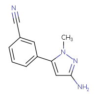 Chemical structure of 3-(3-amino-1-methyl-1H-pyrazol-5-yl)benzonitrile - CSSB00121113410
