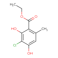 Chemical structure of ethyl 3-chloro-2,4-dihydroxy-6-methylbenzoate - CSSB00020919112