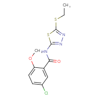 Chemical structure of 5-chloro-N-[5-(ethylsulfanyl)-1,3,4-thiadiazol-2-yl]-2-methoxybenzamide - CSSB00047552736