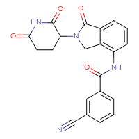 Chemical structure of 3-cyano-N-[2-(2,6-dioxopiperidin-3-yl)-1-oxo-2,3-dihydro-1H-isoindol-4-yl]benzamide - CSSB02495336242