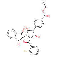 Chemical structure of ethyl 4-[3-(2-fluorophenyl)-1',3',4,6-tetraoxo-1',3,3',3a,4,5,6,6a-octahydrospiro[furo[3,4-c]pyrrole-1,2'-inden]-5-yl]benzoate - CSSB00121672375