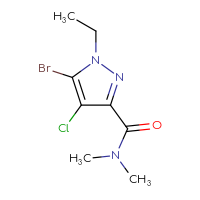 Chemical structure of 5-bromo-4-chloro-1-ethyl-N,N-dimethyl-1H-pyrazole-3-carboxamide - CSSB01150687027