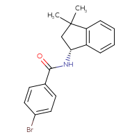 Chemical structure of 4-bromo-N-[(1R)-3,3-dimethyl-2,3-dihydro-1H-inden-1-yl]benzamide - CSSB21432561114