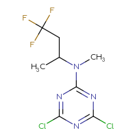 Chemical structure of 4,6-dichloro-N-methyl-N-(4,4,4-trifluorobutan-2-yl)-1,3,5-triazin-2-amine - CSSB06443952780