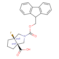 Chemical structure of rac-(3aR,6aS)-2-{[(9H-fluoren-9-yl)methoxy]carbonyl}-6a-fluoro-octahydrocyclopenta[c]pyrrole-3a-carboxylic acid - CSSB20620677710