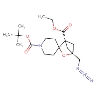 Chemical structure of 1'-tert-butyl 1-ethyl (1r,4r)-4-(azidomethyl)-3-oxaspiro[bicyclo[2.1.1]hexane-2,4'-piperidine]-1,1'-dicarboxylate - CSSB06446545685