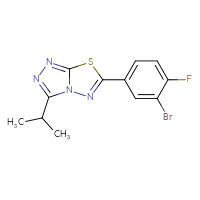 Chemical structure of 6-(3-bromo-4-fluorophenyl)-3-(propan-2-yl)-[1,2,4]triazolo[3,4-b][1,3,4]thiadiazole - CSSB00121603871