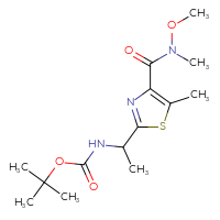Chemical structure of tert-butyl N-(1-{4-[methoxy(methyl)carbamoyl]-5-methyl-1,3-thiazol-2-yl}ethyl)carbamate - CSSB01148881005