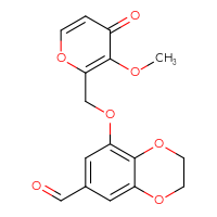 Chemical structure of 8-[(3-methoxy-4-oxo-4H-pyran-2-yl)methoxy]-2,3-dihydro-1,4-benzodioxine-6-carbaldehyde - CSSB21349274257