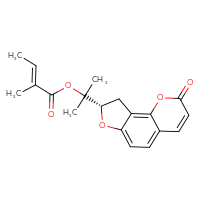 Chemical structure of 2-[(8S)-2-oxo-2H,8H,9H-furo[2,3-h]chromen-8-yl]propan-2-yl (2E)-2-methylbut-2-enoate - CSSB00138441754