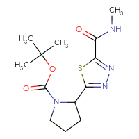 Chemical structure of tert-butyl 2-[5-(methylcarbamoyl)-1,3,4-thiadiazol-2-yl]pyrrolidine-1-carboxylate - CSSB15235262134